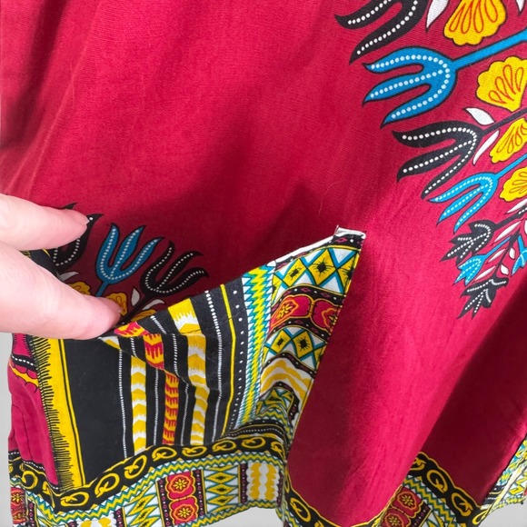 Vipada Handmade Traditional African Dashikis Shirt Red Tribal Print Small NEW - Picture 3 of 6